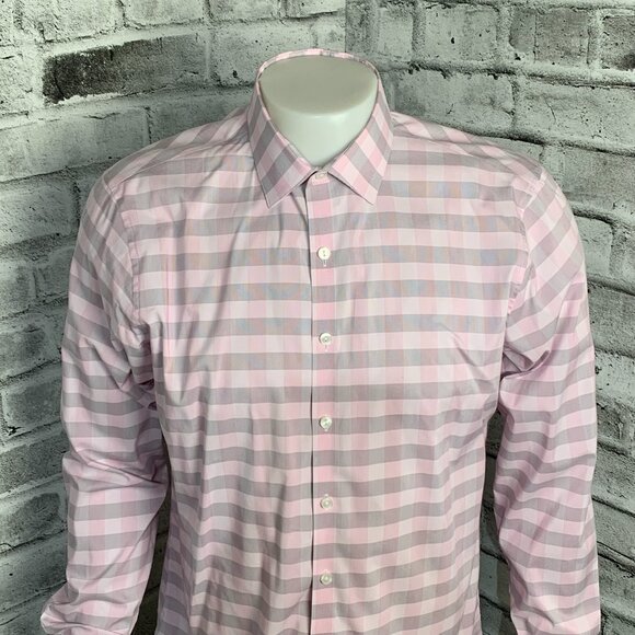 Kenneth Cole Reaction Slim Fit Checkered Print Dress Shirt - Picture 2 of 13